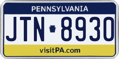 PA license plate JTN8930