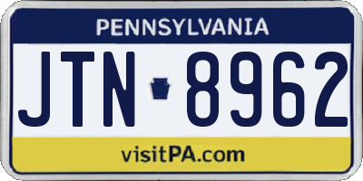 PA license plate JTN8962