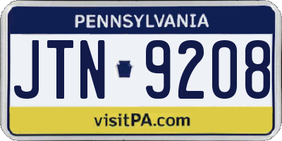PA license plate JTN9208