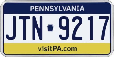 PA license plate JTN9217