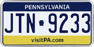 PA license plate JTN9233