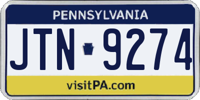 PA license plate JTN9274