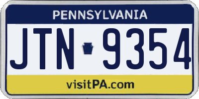 PA license plate JTN9354