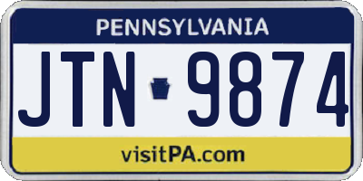 PA license plate JTN9874
