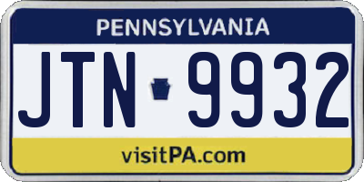 PA license plate JTN9932
