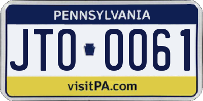 PA license plate JTO0061