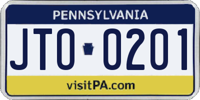 PA license plate JTO0201
