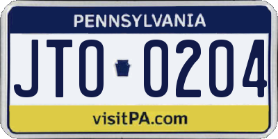 PA license plate JTO0204
