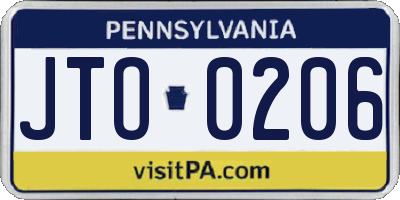 PA license plate JTO0206