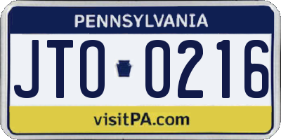 PA license plate JTO0216