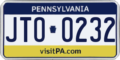 PA license plate JTO0232