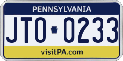 PA license plate JTO0233