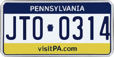 PA license plate JTO0314