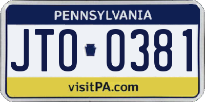 PA license plate JTO0381