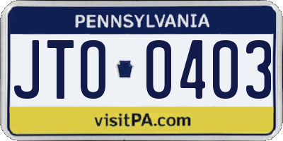 PA license plate JTO0403