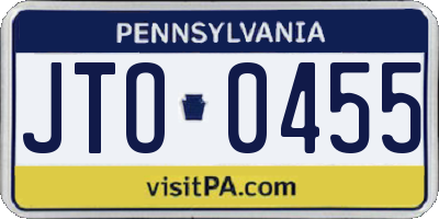 PA license plate JTO0455