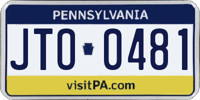 PA license plate JTO0481