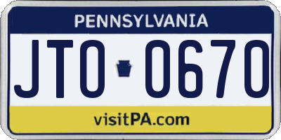 PA license plate JTO0670