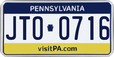 PA license plate JTO0716