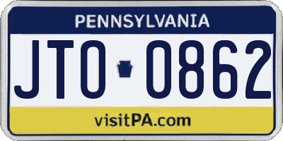 PA license plate JTO0862