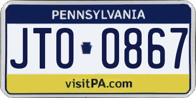 PA license plate JTO0867