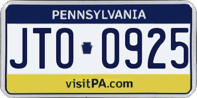 PA license plate JTO0925