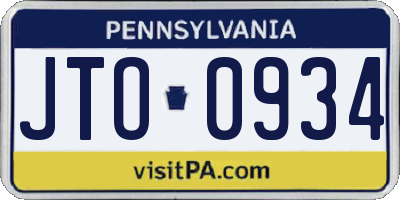 PA license plate JTO0934