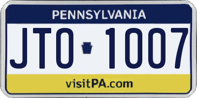 PA license plate JTO1007