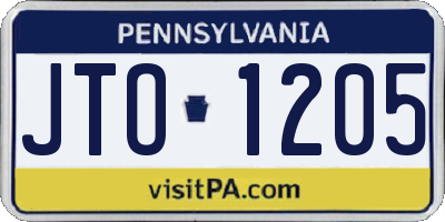 PA license plate JTO1205