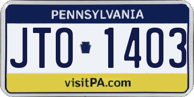 PA license plate JTO1403
