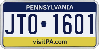 PA license plate JTO1601