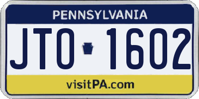 PA license plate JTO1602
