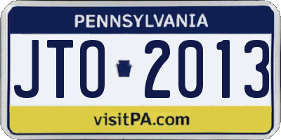 PA license plate JTO2013