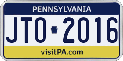 PA license plate JTO2016