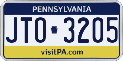 PA license plate JTO3205