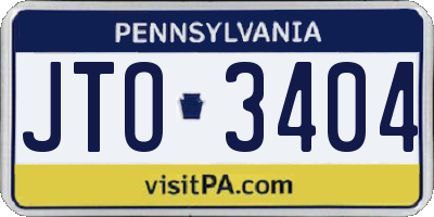 PA license plate JTO3404