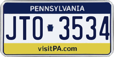 PA license plate JTO3534