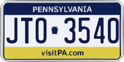 PA license plate JTO3540