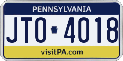 PA license plate JTO4018