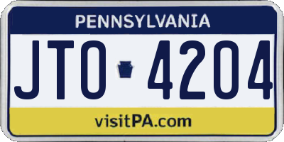 PA license plate JTO4204