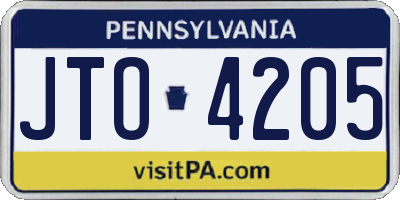 PA license plate JTO4205