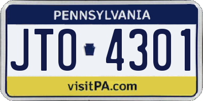 PA license plate JTO4301