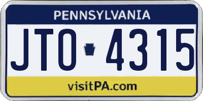PA license plate JTO4315