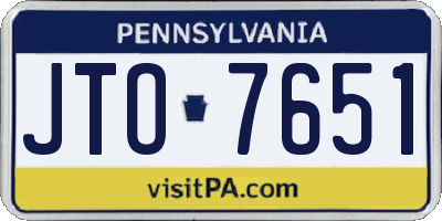 PA license plate JTO7651