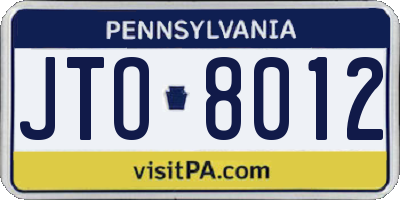 PA license plate JTO8012