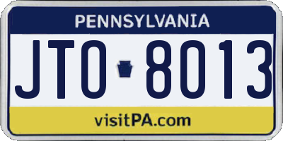 PA license plate JTO8013