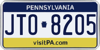 PA license plate JTO8205