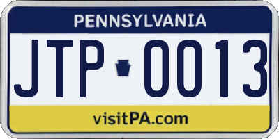 PA license plate JTP0013