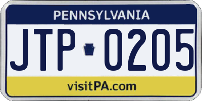 PA license plate JTP0205
