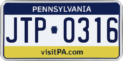 PA license plate JTP0316